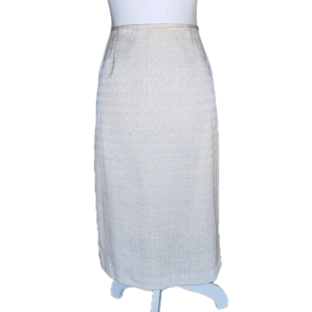 Vintage Kasper 3pc Skirt Suit Womens 10 Cream Jacket Shell Skirt Beading Wedding